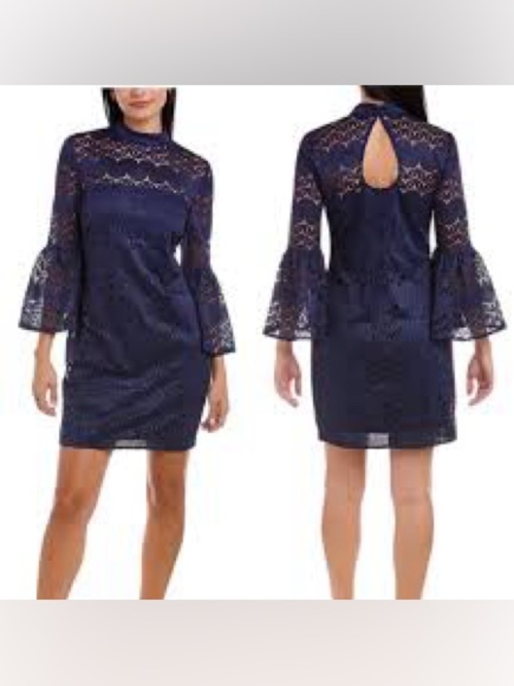 Trina Turk Navy Lace Bell Sleeve Mini Dress